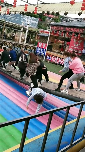 Endless fun on the swinging bridge! #swingbridge #funny