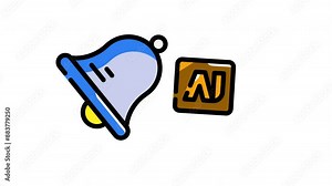 Notification AI icon suitable for a animation or alarm app design. Vibrant color combination stands out effectively. Alert symbol.