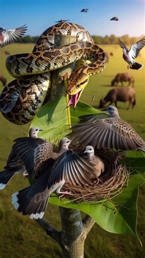 Python attack a spotted Dove on a nest #videos #birds #wildlife #animallife #amazing #shorts