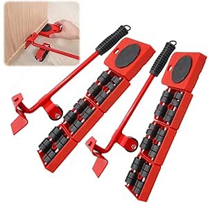 Furniture Lift Mover Tool Set,2026 New Furniture Lifter Movers Sliders with Adjustable Height Lifting Tool Lever & 4 Wheels,Mover Dolly Sliders Tools for Heavy Furnitures Appliances (Red/2pcs)
