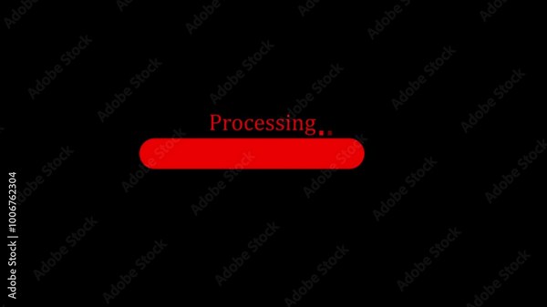 Processing progress bar animation with loading effect on a black transparent background