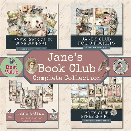 Jane’s Book Club Complete Collection | Jane Austen Inspired Junk Journal Bundle | Vintage Regency Ephemera Printable Kit - Etsy