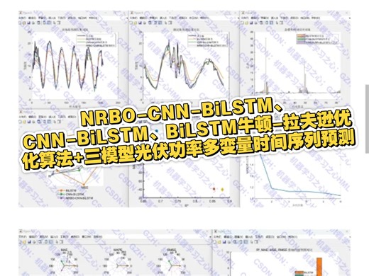 NRBO-CNN-BiLSTM、CNN-BiLSTM、BiLSTM牛顿-拉夫逊优化算法+三模型光伏功率多变量时间序列预测对比
