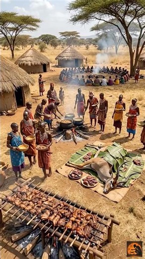 INSANE! Fire-Cooked Tribal Meat Feast 🍖 African Cultural Eating #tribalfood #primitivecooking