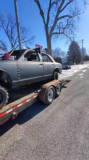 The copilot car is loaded and ready to head towards KY😏 #derbylife #derbytok #demolitionderby #derbycar #redneckrumble2k22 #moderndayderby