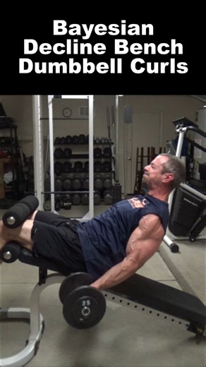 Nick Nilsson | Bayesian Decline Bench Dumbbell Curls... because you don't come to me for normal... This is a free weight variation of the excellent cable... | Instagram