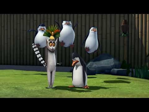 King Julien is a statue while Kowalski runs screaming