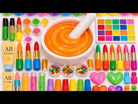 Satisfying Slime ASMR 🌈 DIY How To Make Rainbow Slime Mixing Makeup Lip Balm Glitters Eyeshadow