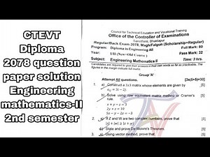 CTEVT Diploma 2nd semester 2078 question paper solution || Engineering mathematics-II || Part 1