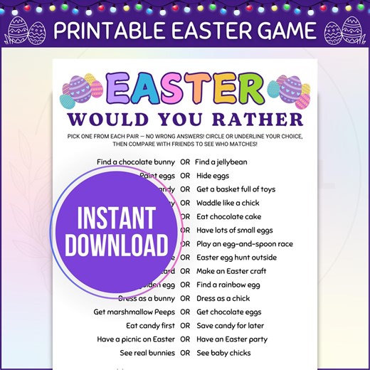 Easter Would You Rather Game, Printable This or That Game, Getting to Know You, Favorite Things List, Kids Easter Party Games Activities - Etsy