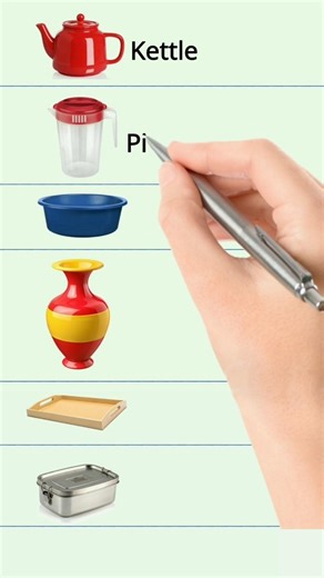Vase, Tiffin box, 🎁 Tray 📥 Basin , Kettle Home use tools learn in English Ep_134 #Tools #Esl #fypシ゚