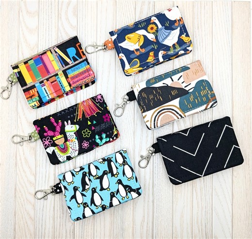 Fabric Card Holder Wallet: Keychain Lanyard, Zipper Option - Etsy