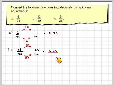 Converting fractions to decimal using equivalent fractions