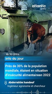 Quelque 2,4 milliards de personnes , soit près de 30% de la population mondiale, étaient en situation d'insécurité alimentaire modérée ou grave en 2022. Des chiffres à mettre en évidence à l’occasion de la journée mondiale de l’Alimentation célébrée aujourd’hui le 16 octobre à travers le monde. Au micro : Abderrahim handouf, ingénieur agronome et chercheur . | Atlantic Radio Officiel