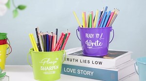 6 Pack Sharp and Dull Pencil Buckets Set 4.7x4 Inch Colored Metal Tin Pails for Classroom Back to School Crafts Pencil Holder for Office Management Organization Party Decor Supplies