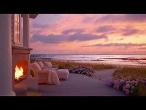 Cozy Coastal Porch with Crackling Fireplace & Ocean Sounds ASMR | Relaxing Beach Ambience & Focus