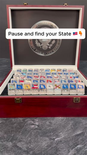 Can you find your state flag? 🇺🇸👇 There are collectibles, and then there are *heirlooms*. This is the latter. We’ve combined the pride of the 50 States with the timeless value of .999 Fine Silver. Most gifts lose value the second you open the box. This collection is built to last generations. ✅ 50 Individual Bars (One for every state) ✅ Struck in solid .999 Fine Silver ✅ Vibrant, high-definition flag enameling ✅ Housed in a premium cherry-finish wooden display chest Whether you’re a serious s