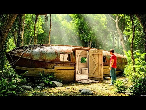 I Built a Hidden Survival Shelter Shop Inside a Rusted Boat in the Jungle