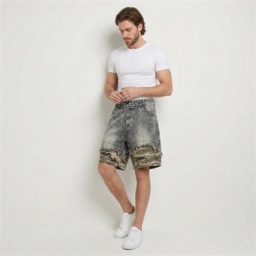 Mens Distressed Style Denim Shorts | Camouflage Patchwork Jeans | Mid Waist Summer Streetwear | - Etsy