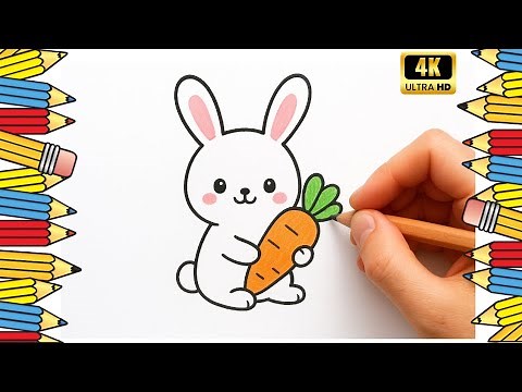 How To Draw A Cute Rabbit For Kids | Easy Rabbit 🐰 With Carrot 🥕 Drawing Step By Step