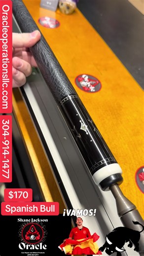 This cue got the wrap channel fixed from the previous repairman. Then we upgraded from sharkskin to Spanish Bull ! #leathercraft #billiards #playpool #customcues #cuerepair
