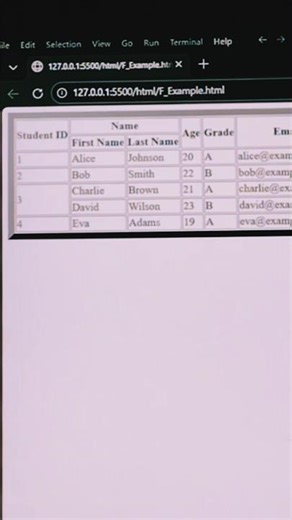 Simple Student Table Using HTML & CSS Learning Start With This Table #coding #viral #trending #short