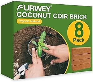 8 Pack Compressed Coco Coir Bricks for Plants 100% Organic Coco Coir Fiber Coconut Husk Bark Core with Low EC and PH Balance for Flowers Planting Gardening Potting Soil Substrate Herbs