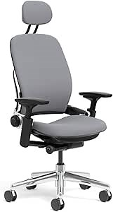 Steelcase Leap Task Chair: Polished Aluminum Base - 4D Adjustable Arms - Headrest - Hard Floor Casters
