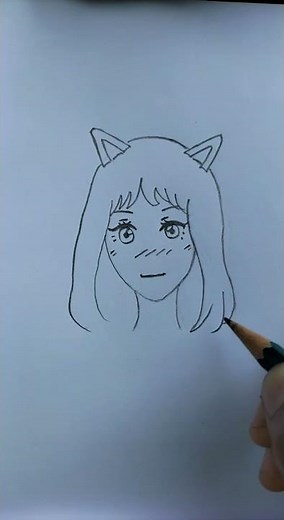 How to draw an anime girl with cat ears #shorts #anime girl #girl drawing #easy drawing