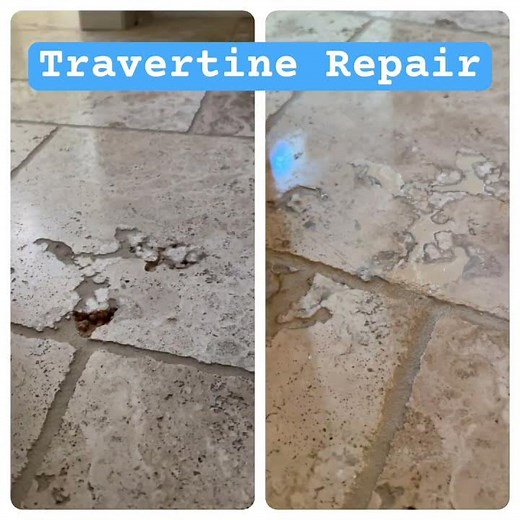 Travertine hole repair! Full spectrum natural stone pros: Rotoclean #Memphis #cleaning #tile #marble