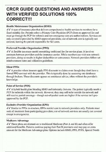 Latest CRCR GUIDE QUESTIONS AND ANSWERS WITH VERIFIED SOLUTIONS 100 CORRECT video