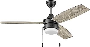 Honeywell Ceiling Fans Berryhill, 48 Inch Ceiling Fan with Color Changing LED Light, Pull Chain, Dual Mounting Options, 3 Dual Finish Blades, Reversible Airflow - 51858-01 (Matte Black)