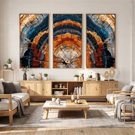 Abstract Tree Ring Wall Art Print – Natural Rustic Wood Canvas, Framed Stump Artwork, Lake House Decor, Vintage Boho Scandinavian Art - Etsy