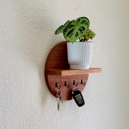 Handmade Natural Hardwood Key Rack With Shelf: Entryway Organizer - Etsy