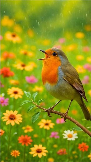 Relaxing Forest Birds & Gentle Rain Sounds – European Robin Singing for Sleep & Meditation