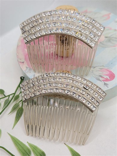 Vintage 1960s pair of hair combs, tiara barrette head jewelry, designer to be determined