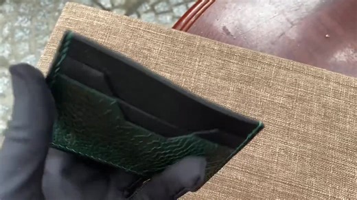 Green Ostrich Leg Leather Card Holder: Handmade Slim Wallet - Etsy