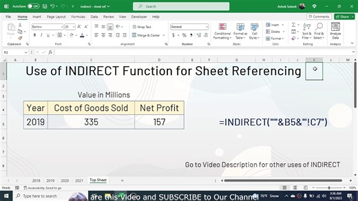 Learn the Use of INDIRECT Function in Excel for Sheet Referencing