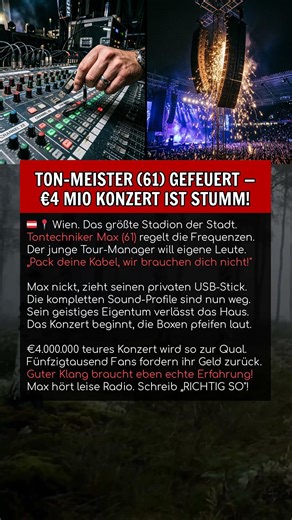 TON-MEISTER (61) GEFEUERT — €4 MIO KONZERT IST STUMM!