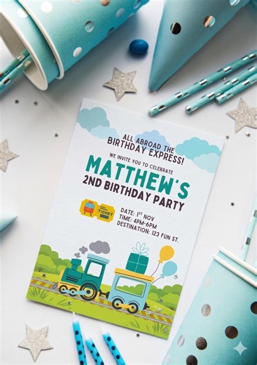 Train Themed Party Invitation Printable! Colorful and Fun, and Customizable! - Etsy
