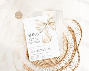 She's Tying the Knot Bridal Shower Invitation, Elegant Cream Bow Bridal Shower Invite, Instant Editable Digital or Printed, BR2625 - Etsy