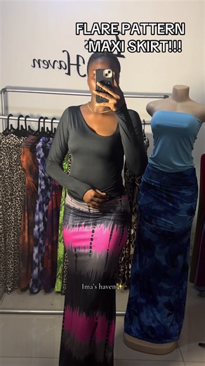 Flare pattern skirt - 7k Long slanted top - 5k #maxiskirt #flareskirts #flareskirtstyle #patternflaremaxiskirt #patternskirts