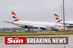 Dramatic moment British Airways plane’s nose COLLAPSES at Heathrow