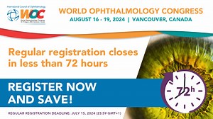 Time is running out! You have less than 72 hours left to take advantage of regular registration rates for #WOC2024. Don't miss your chance to join the global #ophthalmology community in Vancouver for an extraordinary event. Register now and secure your place as we shape the #FutureOfSight: https://icowoc.org/registration/ #EyeCareProfessionals #Ophthalmologists #EyeCare | World Ophthalmology Congress of the International Council of Ophthalmology