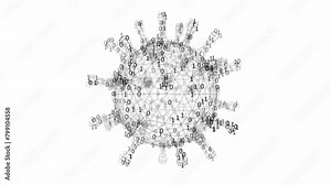 computer virus ransomware binary numbers 3d animation. Can be used to represent computer security antivirus, database hack or spyware protection