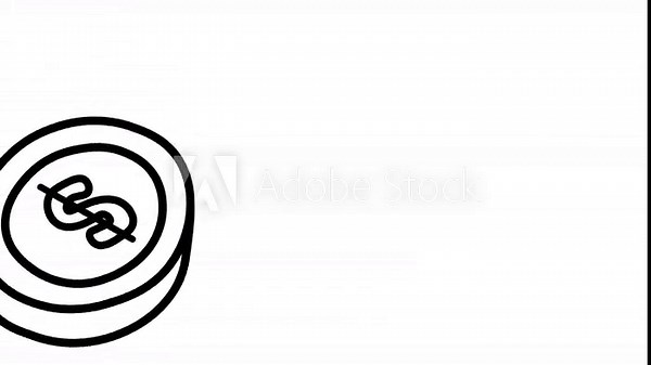 animated icon with a dollar currency theme, moving from top to bottom and bouncing then rotating to the right