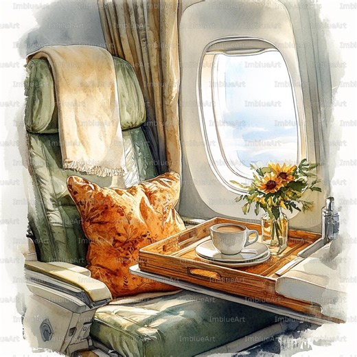 24 Window Seat Clipart, Airplane Seat by Window With View Flight Travel Scene, Watercolor Printable JPG 300 DPI, Scrapbook, Junk Journal - Etsy