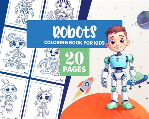 Robot Coloring Pages for Kids, Printable Coloring Book, Easy to Color, Preschool, Kindergarten and Toddler Busy Book, Instant Download - Etsy Canada