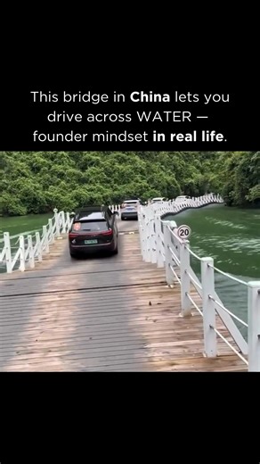 Business I Entrepreneurship I Motivation on Instagram: "🚗💧 This bridge lets you DRIVE on water — and it’s pure founder mindset. Hidden in China’s Hubei Province, the Shiziguan Floating Bridge turns a wild idea into reality. Opened in 2016, this 500-meter pontoon bridge floats across the turquoise Qingjiang River, carrying real cars over moving water 🌊. Built with advanced German engineering and precision-designed floats, the bridge gently sways as you drive — tires on water, reflections below
