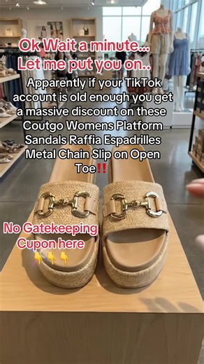 Coutgo Womens Platform Sandals Raffia Espadrilles Metal Chain Slip on Open Toe Cute Beach ##tiktokstockup##tiktokcreatorspick##tiktokshopspringglowup